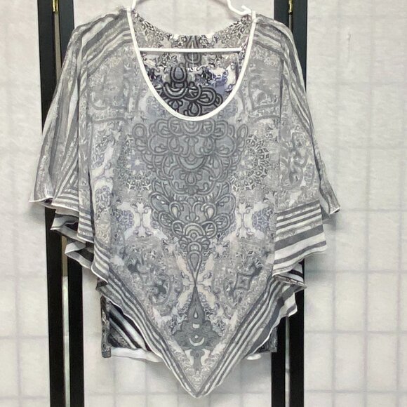 World Unity 2 Piece Set Jeweled Sheer Flutter Batwing Overblouse & Tank Black XL - Picture 6 of 14